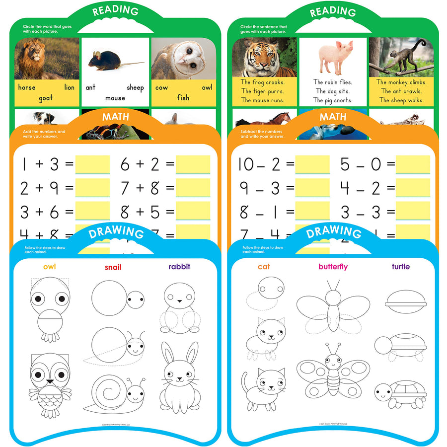 Active Minds - First Grade Tote & Trace - 3 Subject Write-and-Erase Wipe Clean Board Set